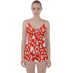 Orange  Card Christmas December Tie Front Two Piece Tankini by artworkshop