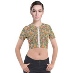 Gingerbread Christmas Decorative Short Sleeve Cropped Jacket