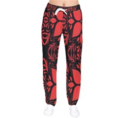 Christmas Red Black Xmas Gift Women Velvet Drawstring Pants by artworkshop