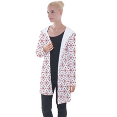 Christmas Pattern Red Stars Longline Hooded Cardigan by artworkshop