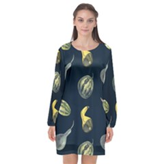 Vintage Vegetables Zucchini  Long Sleeve Chiffon Shift Dress  by ConteMonfrey