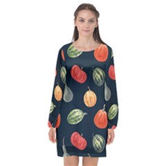 Vintage Vegetables  Long Sleeve Chiffon Shift Dress  by ConteMonfrey