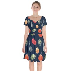 Vintage Vegetables  Short Sleeve Bardot Dress by ConteMonfrey