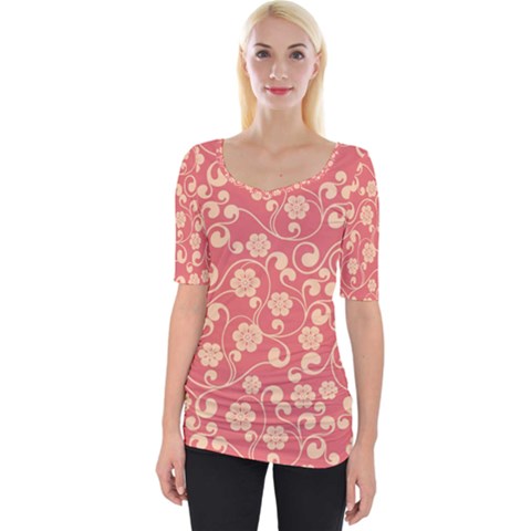 Pink Floral Wall Wide Neckline Tee by ConteMonfrey