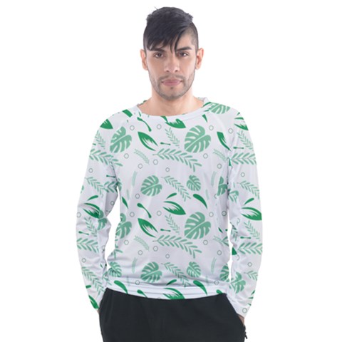 Green Nature Leaves Draw   Men s Long Sleeve Raglan Tee by ConteMonfrey