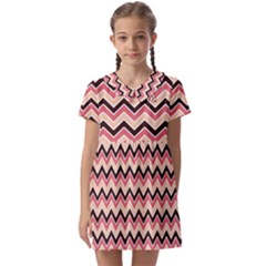 Geometric Pink Waves  Kids  Asymmetric Collar Dress by ConteMonfrey