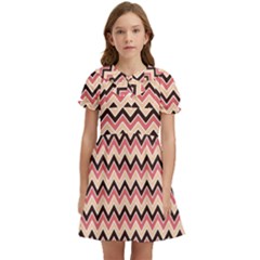 Geometric Pink Waves  Kids  Bow Tie Puff Sleeve Dress by ConteMonfrey