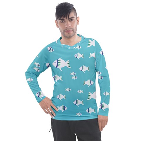 Blue Fish Pattern Men s Pique Long Sleeve Tee by danenraven