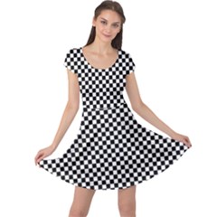Black And White Background Black Board Checker Cap Sleeve Dress
