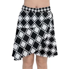 Square Diagonal Pattern Seamless Chiffon Wrap Front Skirt