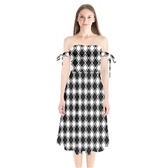 Square Diagonal Pattern Seamless Shoulder Tie Bardot Midi Dress