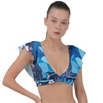 Floral Background Digital Art Plunge Frill Sleeve Bikini Top