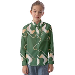 Gold Santa s Sleigh Green Print Kids  Long Sleeve Shirt by TetiBright