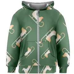 Gold Santa s Sleigh Green Print Kids  Zipper Hoodie Without Drawstring by TetiBright