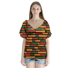 Ethiopian Bricks - Green, Yellow And Red Vibes V-neck Flutter Sleeve Top by ConteMonfreyShop