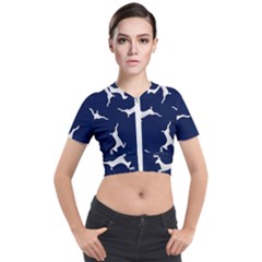 Silver Reindeer Blue Short Sleeve Cropped Jacket by TetiBright