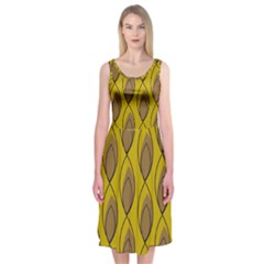 Yellow Brown Minimalist Leaves Midi Sleeveless Dress by ConteMonfreyShop