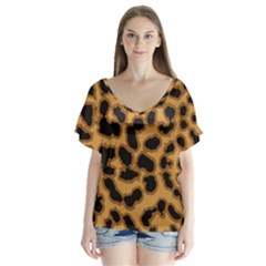 Leopard Print Spots V-neck Flutter Sleeve Top by ConteMonfreyShop