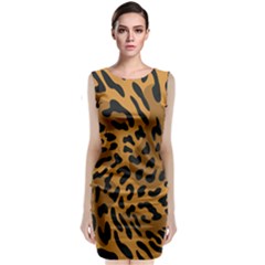 Leopard Print Jaguar Dots Brown Sleeveless Velvet Midi Dress by ConteMonfreyShop