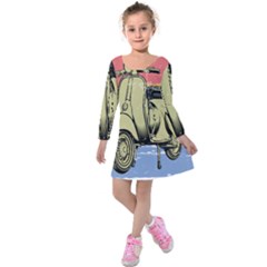 I`m Waiting On My Vespa Kids  Long Sleeve Velvet Dress by ConteMonfrey