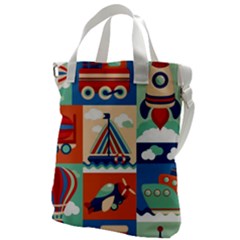 Toy Transport Cartoon Seamless-pattern-with-airplane-aerostat-sail Yacht Vector Illustration Canvas Messenger Bag