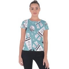 Cute Seamless Pattern With Rocket Planets-stars Short Sleeve Sports Top  by BangZart