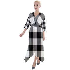 Black And White Plaided  Quarter Sleeve Wrap Front Maxi Dress by ConteMonfrey
