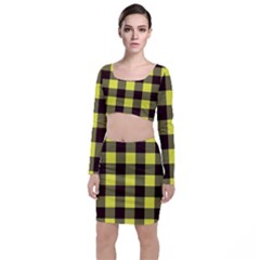 Black And Yellow Big Plaids Top And Skirt Sets