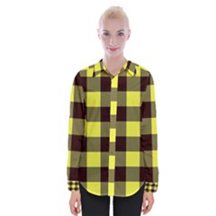 Black And Yellow Big Plaids Womens Long Sleeve Shirt