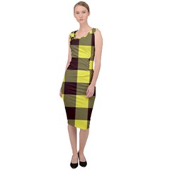 Black And Yellow Big Plaids Sleeveless Pencil Dress