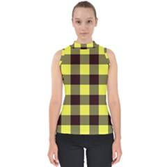 Black And Yellow Big Plaids Mock Neck Shell Top