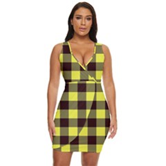 Black And Yellow Big Plaids Draped Bodycon Dress