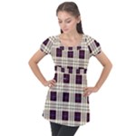 Gray, purple and blue plaids Puff Sleeve Tunic Top