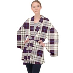 Gray, Purple And Blue Plaids Long Sleeve Velvet Kimono 