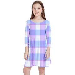 Cotton Candy Plaids - Blue, Pink, White Kids  Quarter Sleeve Skater Dress