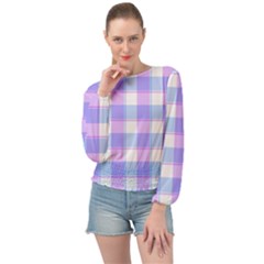 Cotton Candy Plaids - Blue, Pink, White Banded Bottom Chiffon Top by ConteMonfrey