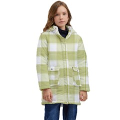 Green Tea Plaids - Green White Kid s Hooded Longline Puffer Jacket by ConteMonfrey