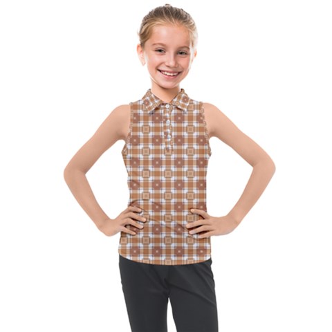 Cute Plaids - Brown And White Geometrics Kids  Sleeveless Polo Tee by ConteMonfrey