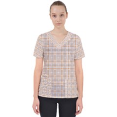 Portuguese Vibes - Brown And White Geometric Plaids Women s V-neck Scrub Top by ConteMonfrey