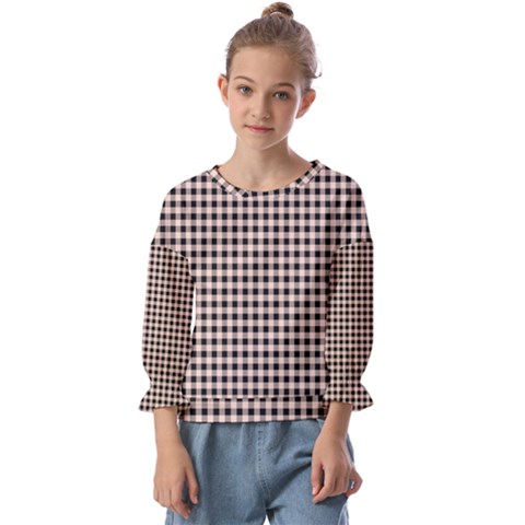 Purple Black Small Plaids Kids  Cuff Sleeve Top by ConteMonfrey