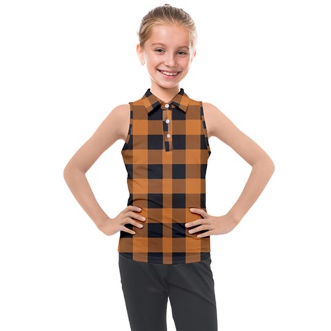 Orange Black Halloween Inspired Plaids Kids  Sleeveless Polo Tee by ConteMonfrey