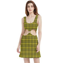 Yellow Small Plaids Velvet Cutout Dress by ConteMonfrey