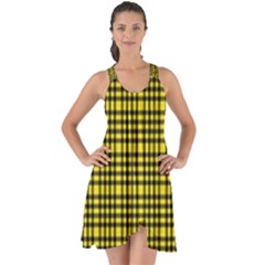 Yellow Small Plaids Show Some Back Chiffon Dress by ConteMonfrey