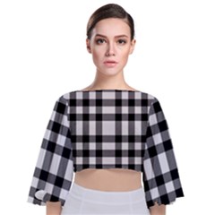 Black White Plaids  Tie Back Butterfly Sleeve Chiffon Top by ConteMonfrey