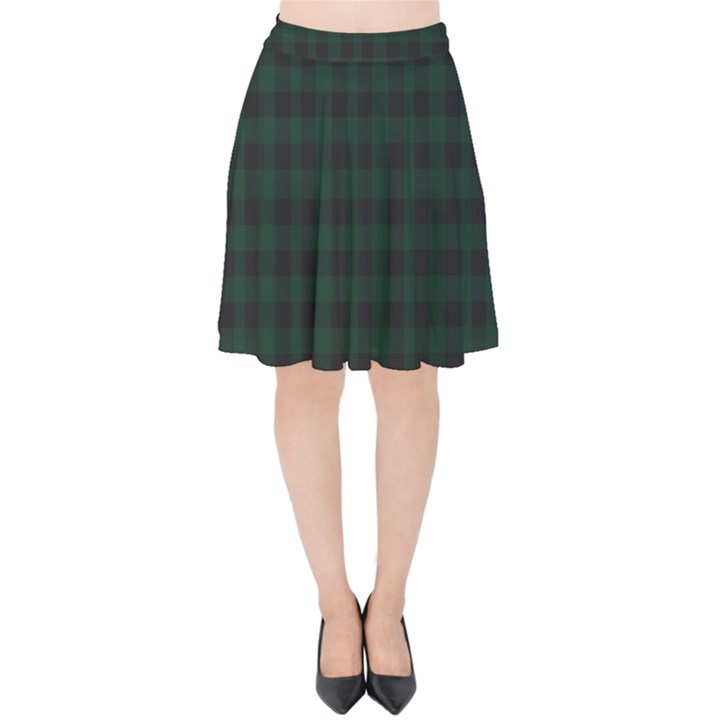 Black and dark green small plaids Velvet High Waist Skirt