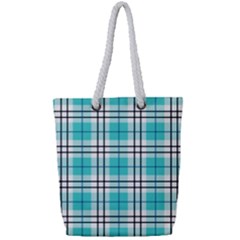 Black, White And Blue Turquoise Plaids Full Print Rope Handle Tote (small) by ConteMonfrey
