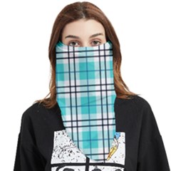 Black, White And Blue Turquoise Plaids Face Covering Bandana (triangle) by ConteMonfrey