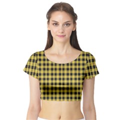 Black And Yellow Small Plaids Short Sleeve Crop Top by ConteMonfrey