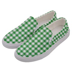 Straight Green White Small Plaids Men s Canvas Slip Ons by ConteMonfrey