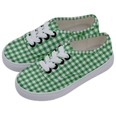 Straight Green White Small Plaids Kids  Classic Low Top Sneakers by ConteMonfrey